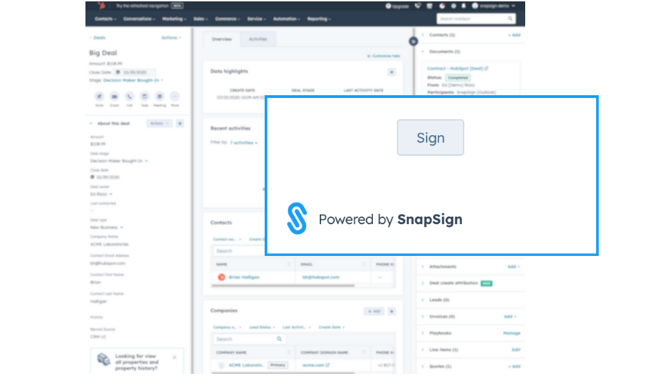 Get Documents eSigned from within HubSpot