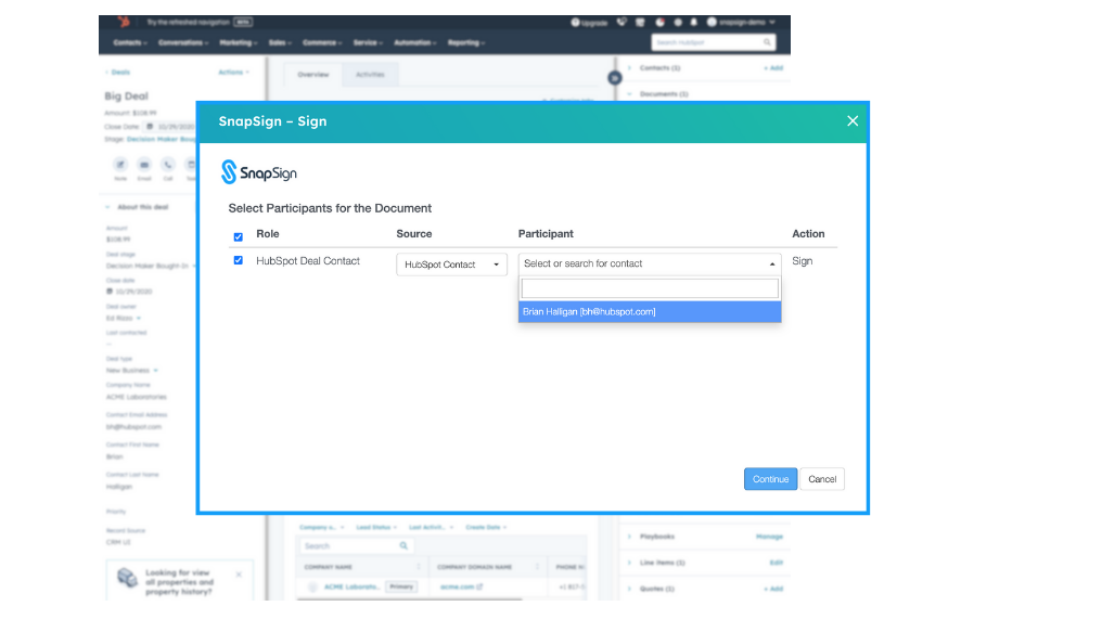 Send documents to HubSpot contacts