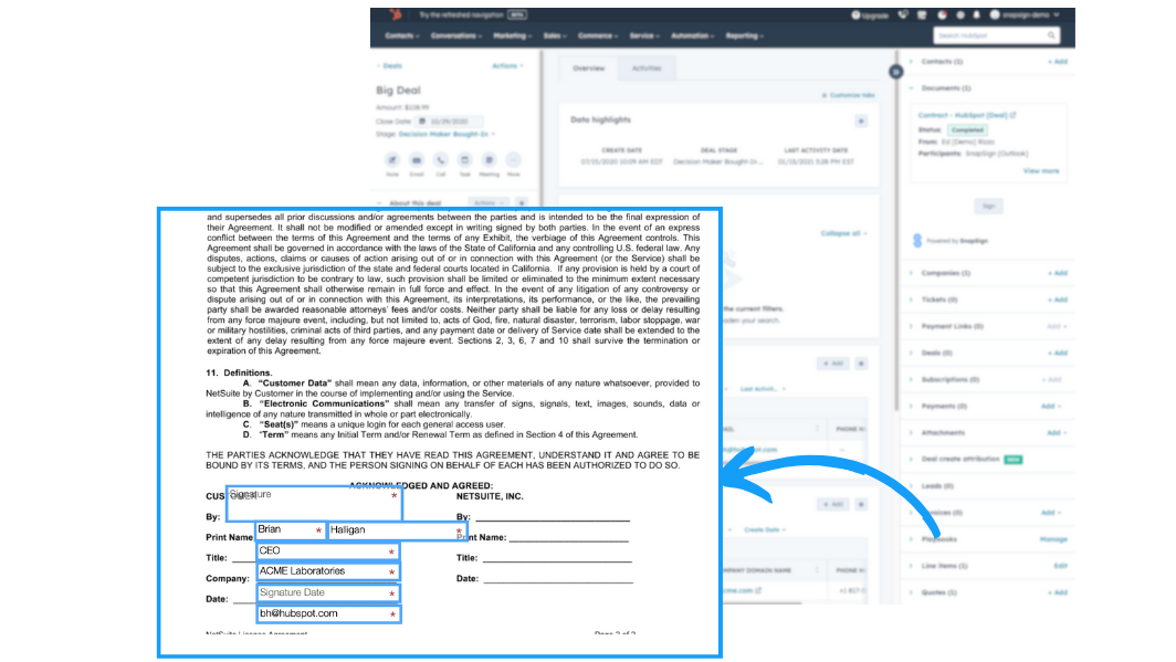 Merge HubSpot data directly into your SnapSign documents